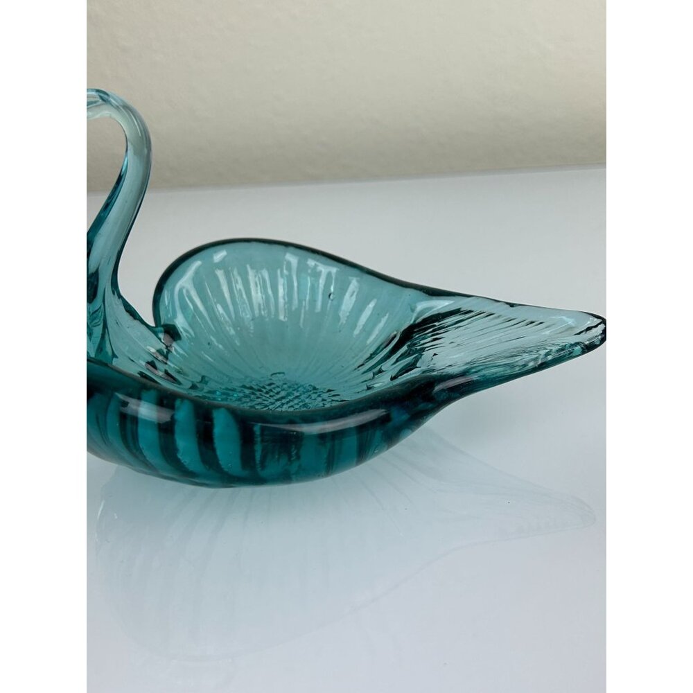 Vintage Green Blue Glass Art Swan Set, Large & Small, Home Decor Gift - Picture 6 of 13
